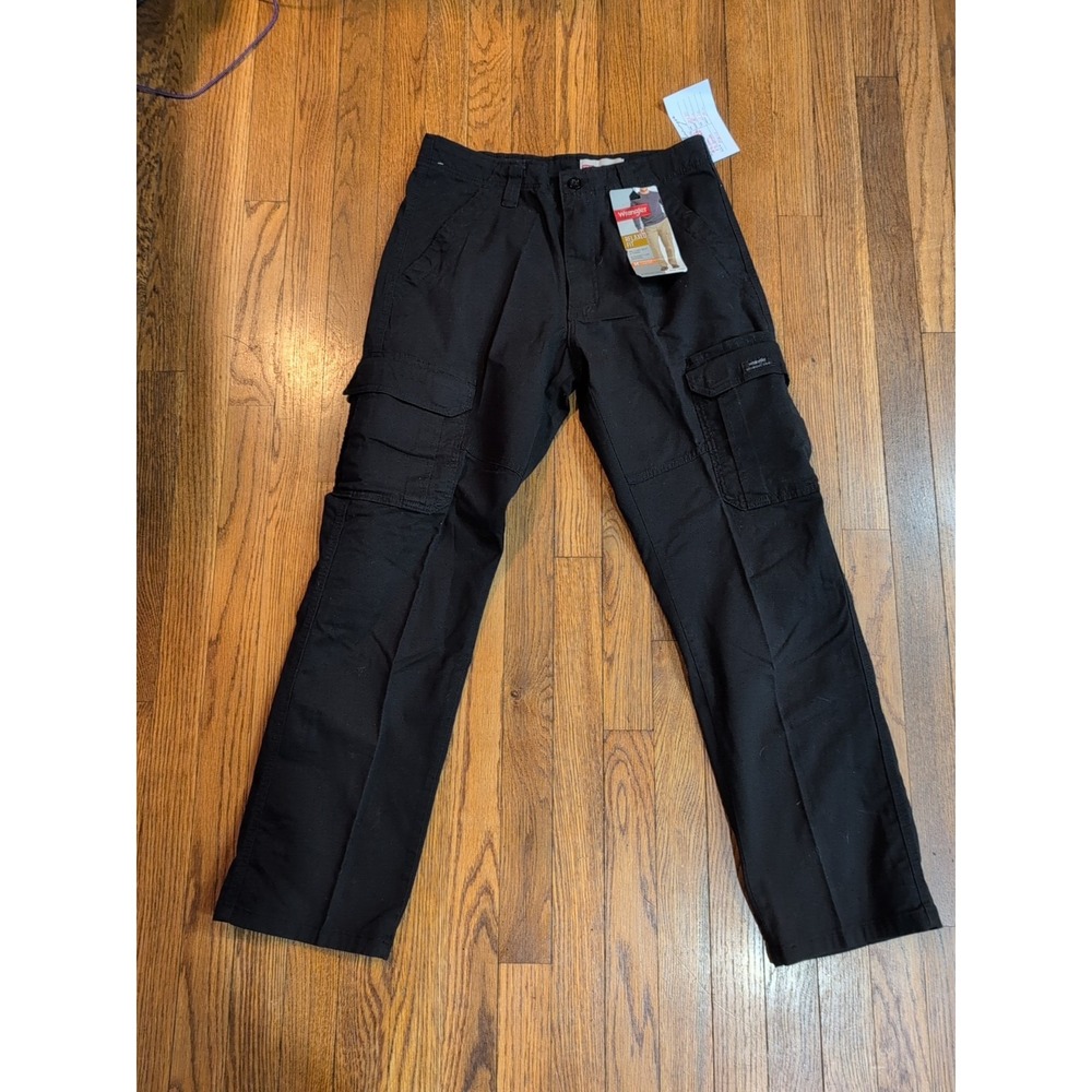 NWT Wrangler Mens Relaxed Straight Leg Flex‎ BLACK Utility Cargo Pants 30 x 30